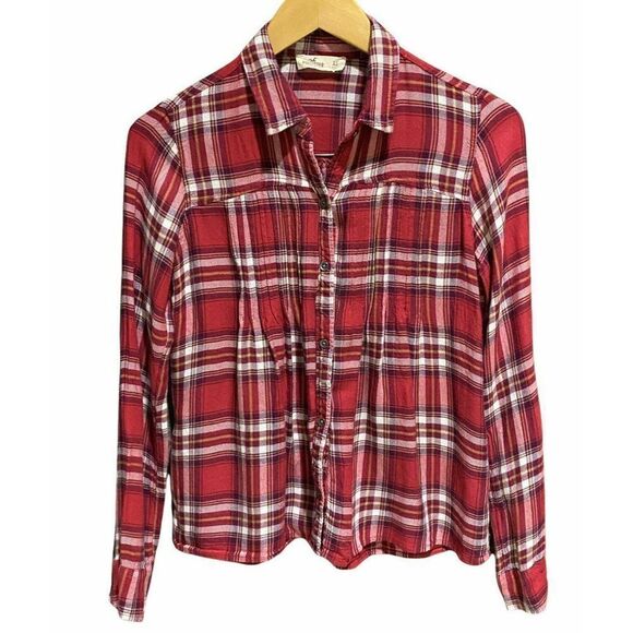 Hollister Plaid Long Sleeve Shirt Pleated Front Womens XS‎ - Picture 1 of 3